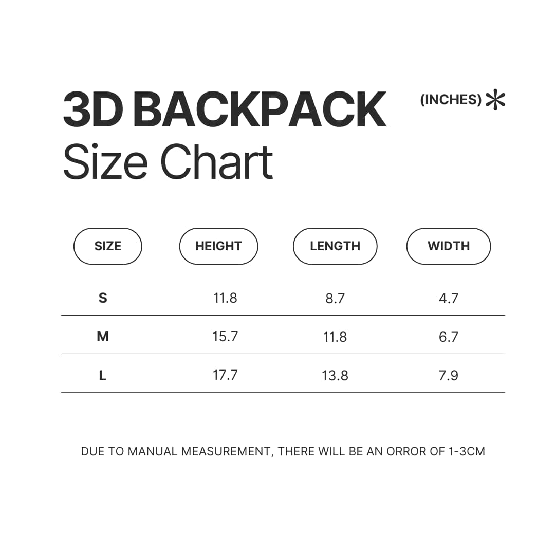 3D Backpack Size Chart - Fire Punch Merchandise