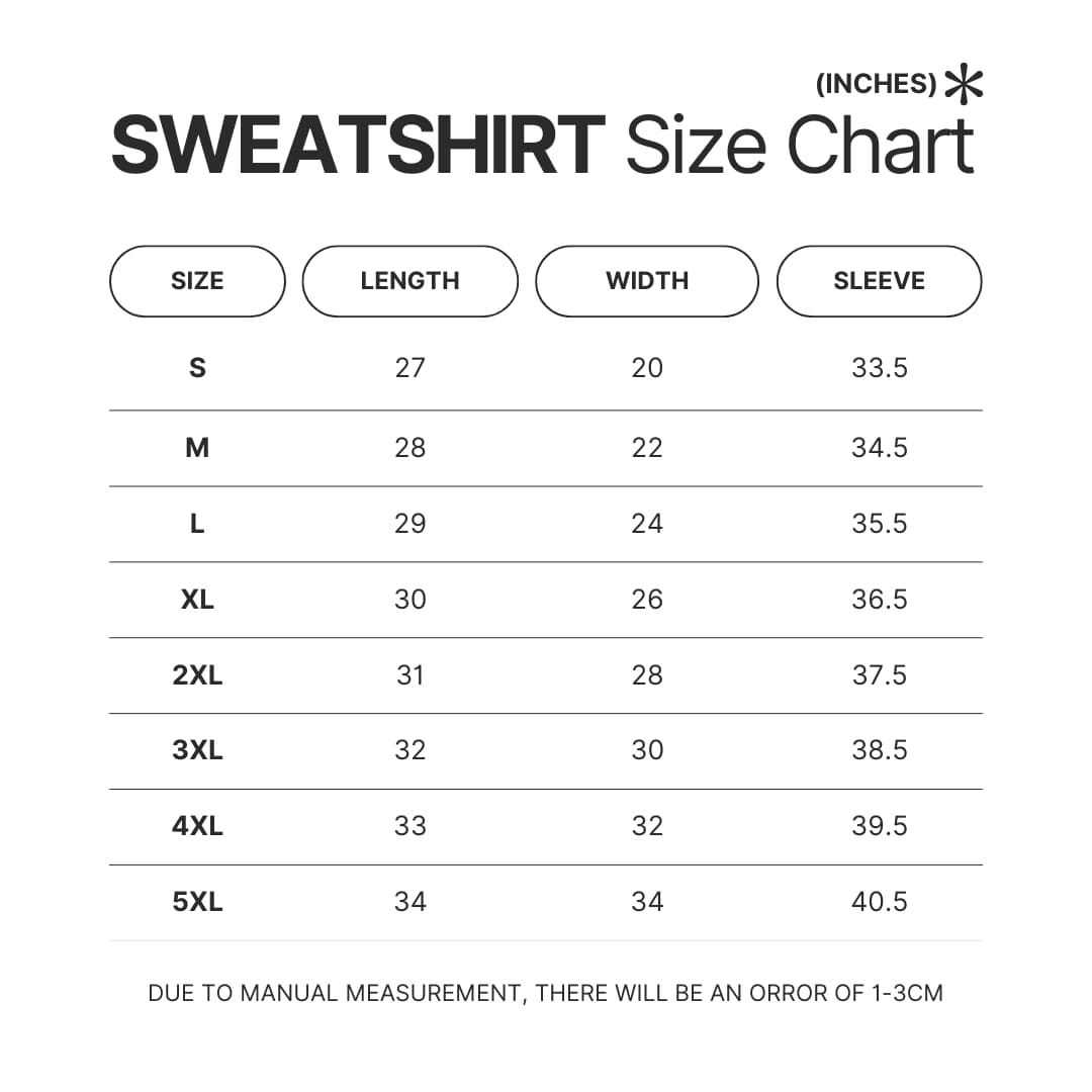 Sweatshirt Size Chart - Fire Punch Merchandise